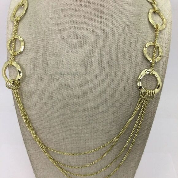 NWT Ann Taylor Yellow Goldtone Textured Multi Strand Necklace 36" - Picture 2 of 3